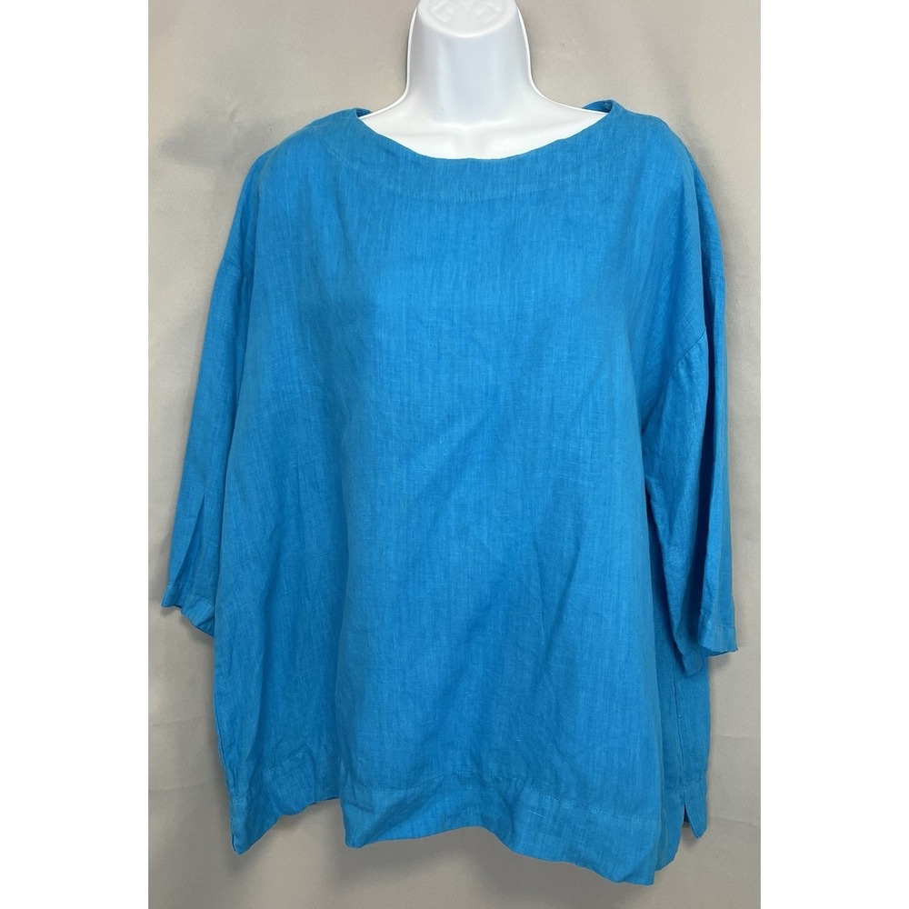 Bryn Walker 100% Linen Dress Size Small‎ Blue Lagenlook Hippie Coastal Minimal